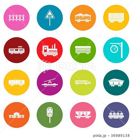 Railway icons many colors set Railway icons many colors set 36989138