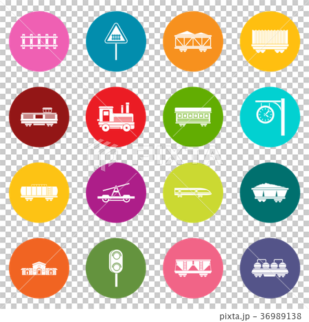 Railway icons many colors set 36989138