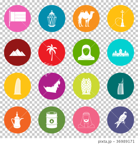 UAE travel icons many colors set 36989171