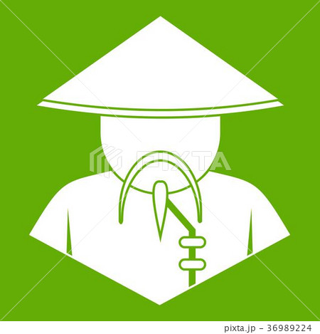 Asian man in conical hat icon green 36989224