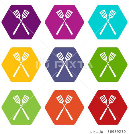 Two metal spatulas icon set color hexahedron 36989230