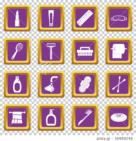 Hygiene tools icons set purple 36989248