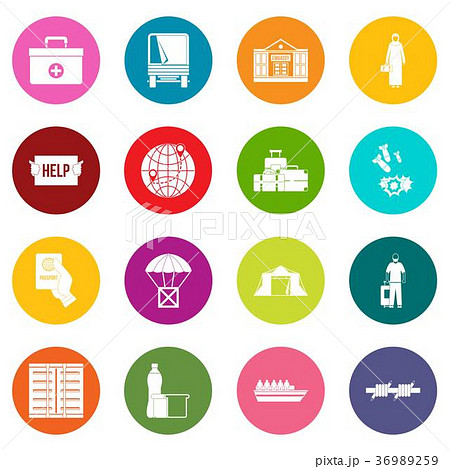 Refugees problem icons many colors set 36989259
