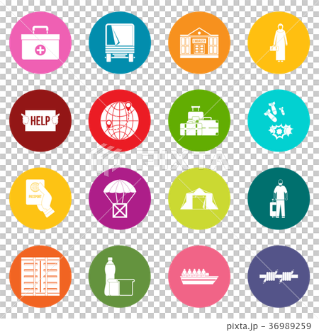 Refugees problem icons many colors set 36989259