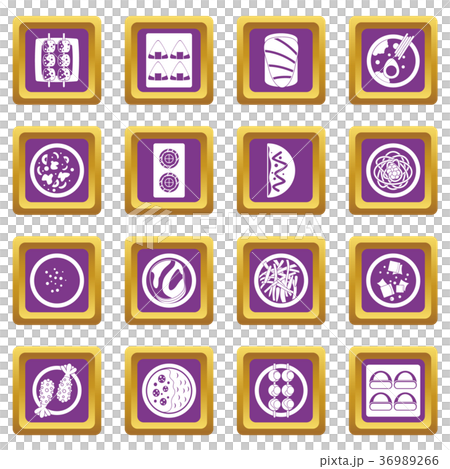 Japan food icons set purple Japan food icons set purple 36989266