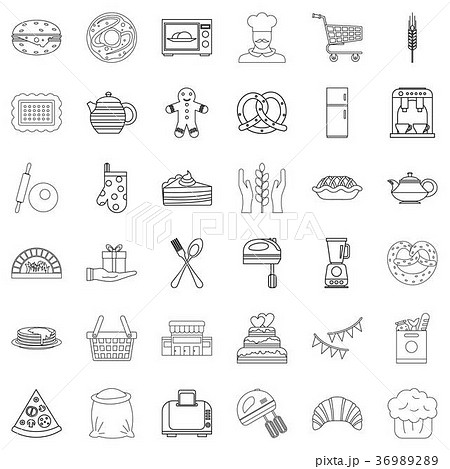 Eating icons set, outline style Eating icons set, outline style 36989289