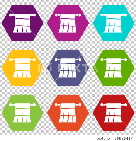 Towel on a hanger icon set color hexahedron Towel on a hanger icon set color hexahedron 36989417