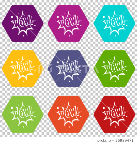 WOW, explosion effect icon set color hexahedron WOW, explosion effect icon set color hexahedron 36989471