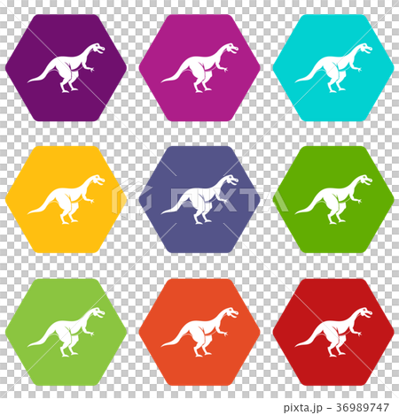 Theropod dinosaur icon set color hexahedron Theropod dinosaur icon set color hexahedron 36989747