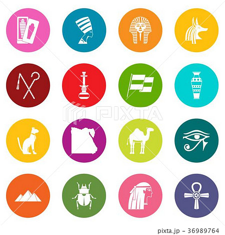 Egypt travel items icons many colors set Egypt travel items icons many colors set 36989764