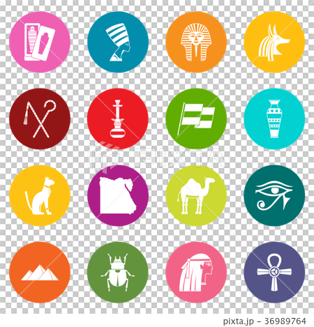 Egypt travel items icons many colors set Egypt travel items icons many colors set 36989764