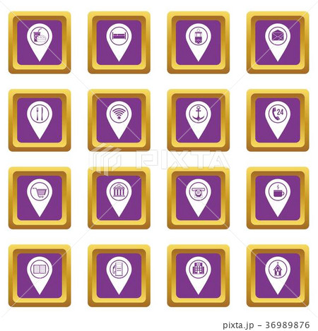 Points of interest icons set purple 36989876