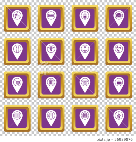 Points of interest icons set purple 36989876