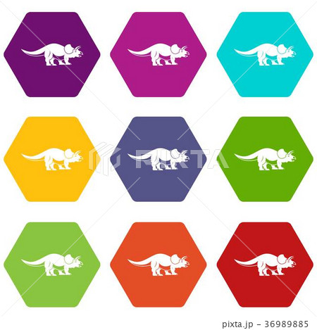 Styracosaurus icon set color hexahedron 36989885