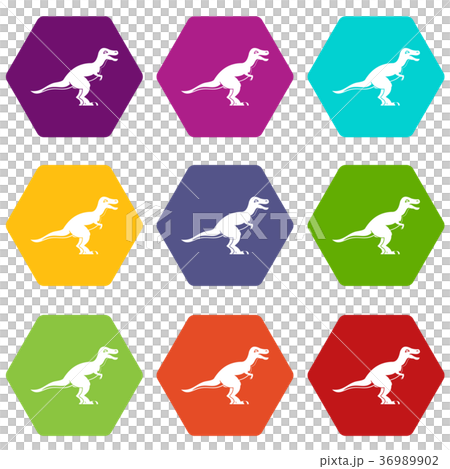Theropod dinosaur icon set color hexahedron Theropod dinosaur icon set color hexahedron 36989902