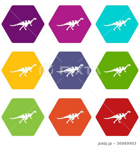 Gallimimus dinosaur icon set color hexahedron 36989903