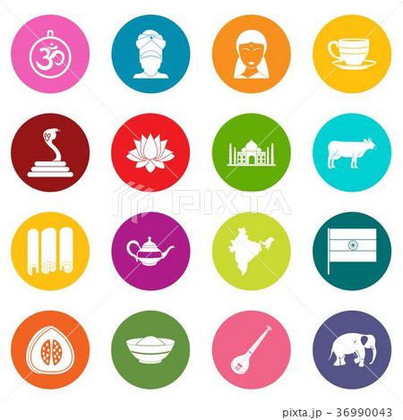 India travel icons many colors set India travel icons many colors set 36990043