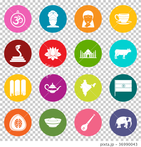 India travel icons many colors set India travel icons many colors set 36990043