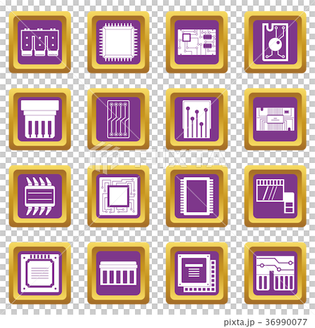 Computer chips icons set purple Computer chips icons set purple 36990077