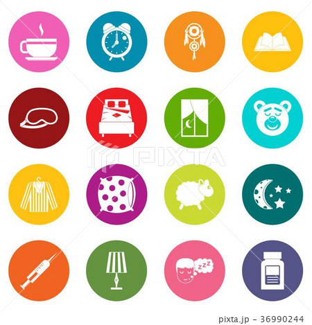 Sleep icons many colors set 36990244