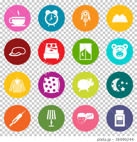 Sleep icons many colors set 36990244