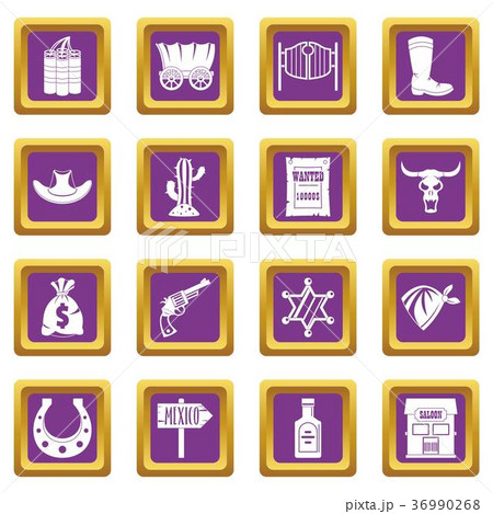 Wild west icons set purple 36990268