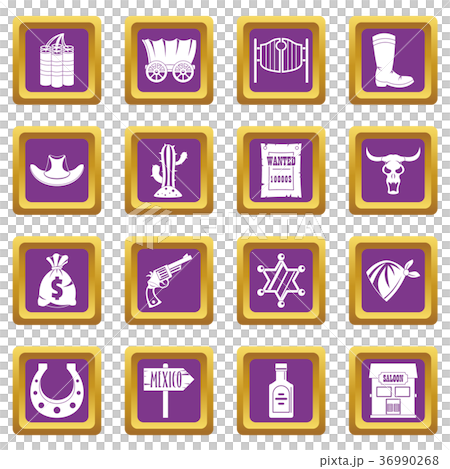Wild west icons set purple 36990268