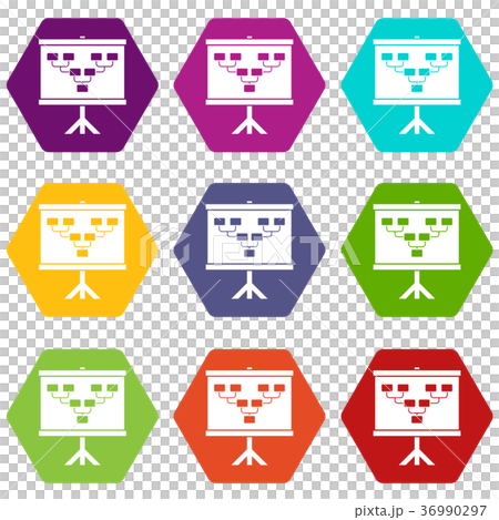 Soccer or football field scheme icon set color hexahedron Soccer or football field scheme icon set color hexahedron 36990297