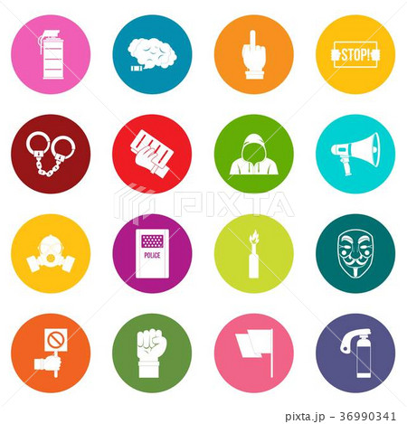 Protest icons many colors set 36990341