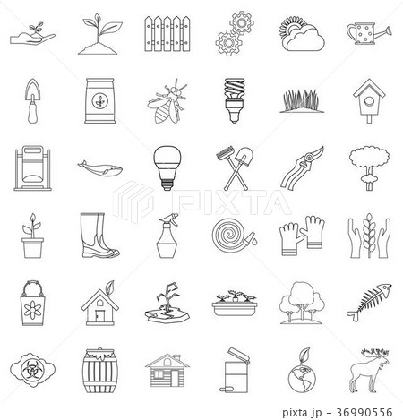 Earth icons set, outline style 36990556