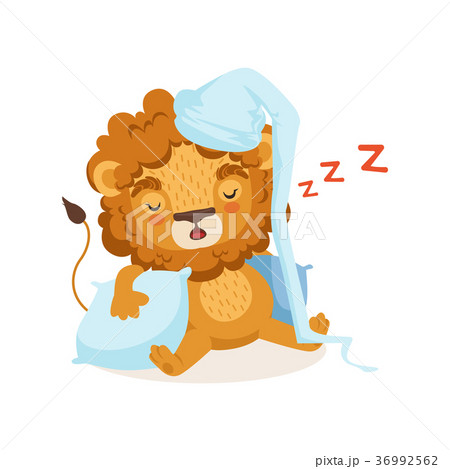 Lion cartoon character wearing nightcap and 36992562