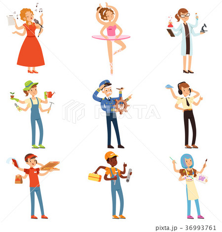 Multitasking people set with many hands. Workers 36993761