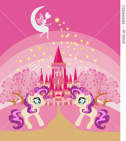 Cute unicorns and fairy-tale princess castle 36994001
