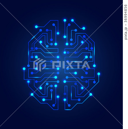 Stylized Brain. Circuit Board Texture, Electricity 36994856