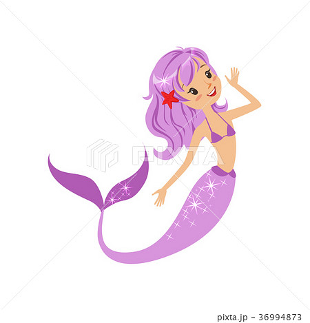 Colorful mermaid character with purple hair and 36994873