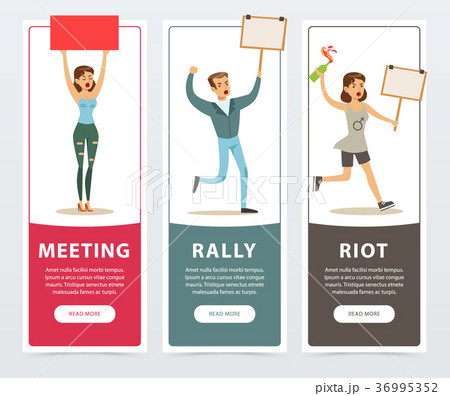 Meeting, rally, riot banners set, angry people 36995352