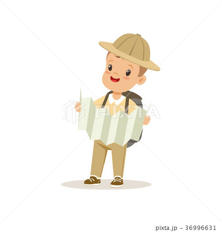 Cute little boy in scout costume with backpack Cute little boy in scout costume with backpack 36996631