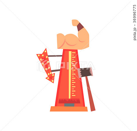High striker attraction with big hammer, arrow 36996775
