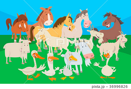 cute farm animal cartoon characters group 36996826