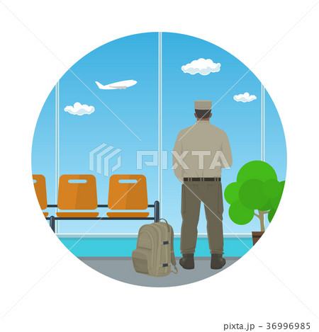 Icon Airport , Waiting Room with Man in Uniform 36996985