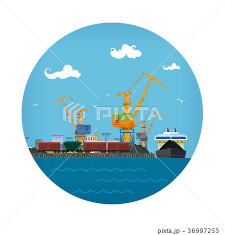 Port Warehouses and Cranes 36997255