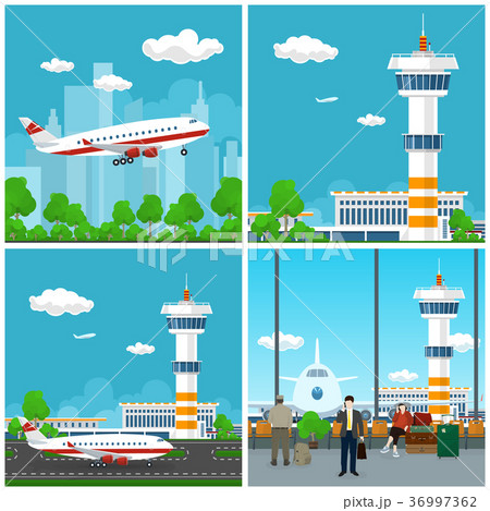 Airport Terminal, Airplane on the Runway Airport Terminal, Airplane on the Runway 36997362