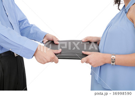 two angry business person fighting for contract two angry business person fighting for contract 36998590