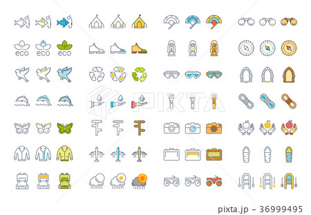 Set Vector Flat Line Icons Ecotourism 36999495
