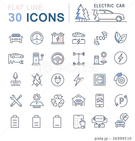 Set Vector Flat Line Icons Electric Cars Set Vector Flat Line Icons Electric Cars 36999510