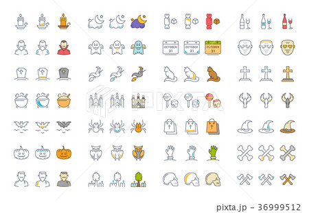 Set Vector Flat Line Icons Halloween 36999512
