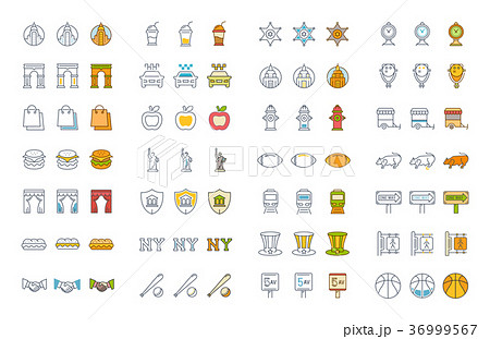 Set Vector Flat Line Icons New York 36999567