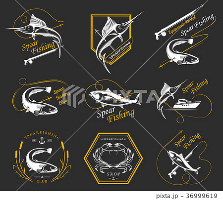 Big Set of Logos, Badges and Icons Spearfishing 36999619