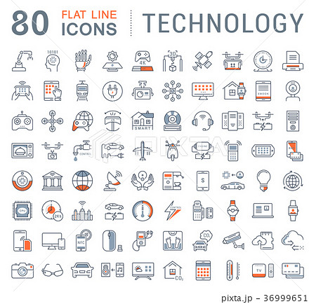 Set Vector Flat Line Icons Technology 36999651
