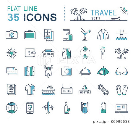 Set Vector Flat Line Icons Travel Set Vector Flat Line Icons Travel 36999658